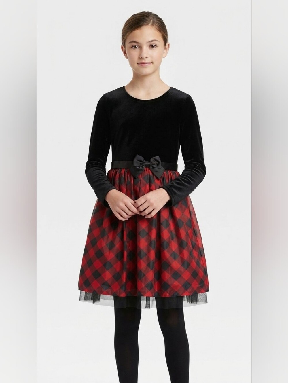 NWT Cat & Jack Black Velvet & Red Buffalo Plaid Dress